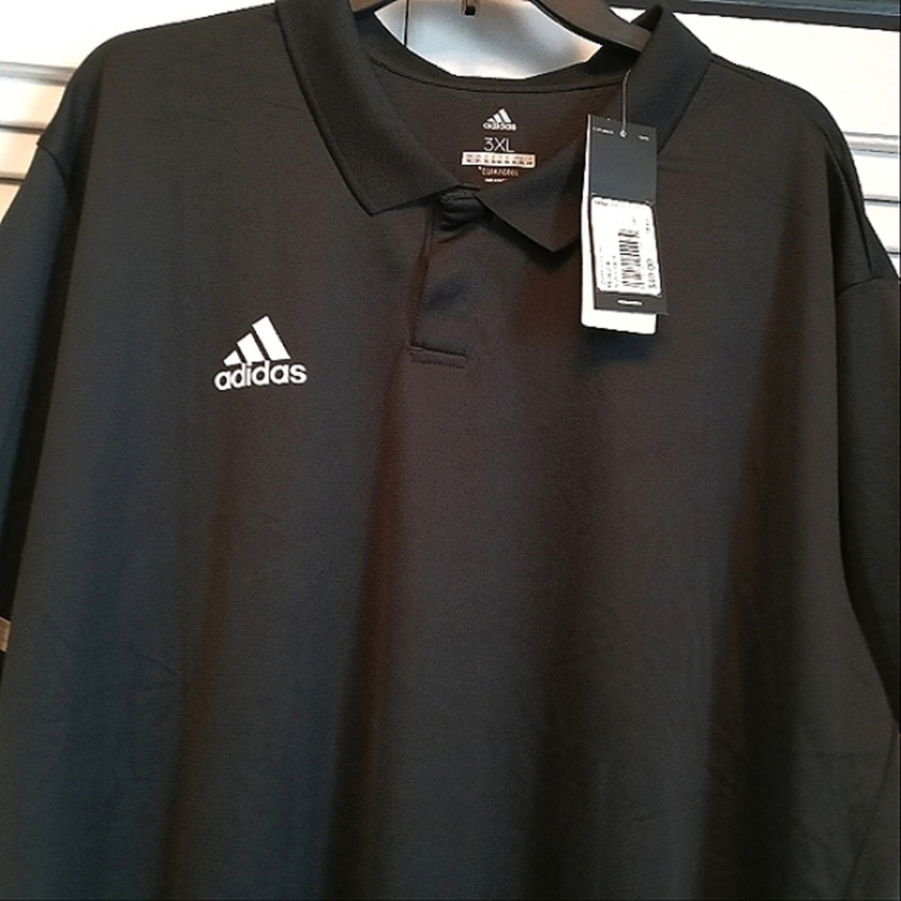 NWT Adidas Black & White Stripe Climacool Polo Shirt (3XL)FIRM - Picture 3 of 7